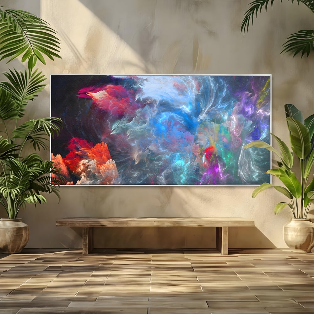 Tablou canvas cu tablou canvas cu explozie cosmica, in rama de aluminiu argintiu